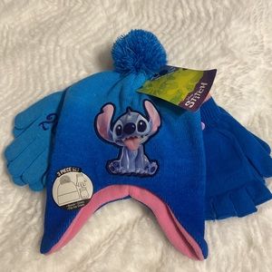 Disney Stitch Blue and Pink Kids Winter Hat and Gloves
